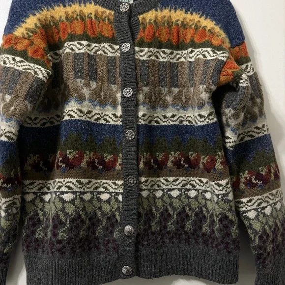 Northern Reflections Multi-Color Patterned Wool Blend Cardigan - Picture 3 of 6